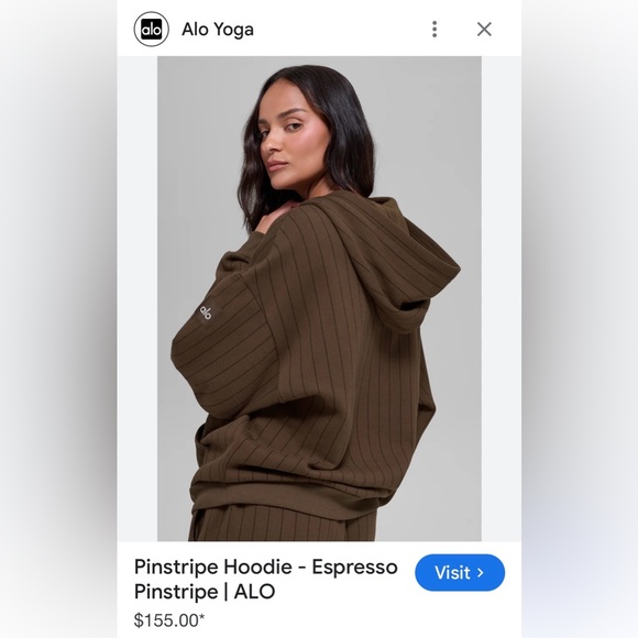 ALO Yoga NWT Pinstripe Hoodie Sweatshirt in Expresso Size M - Picture 9 of 9